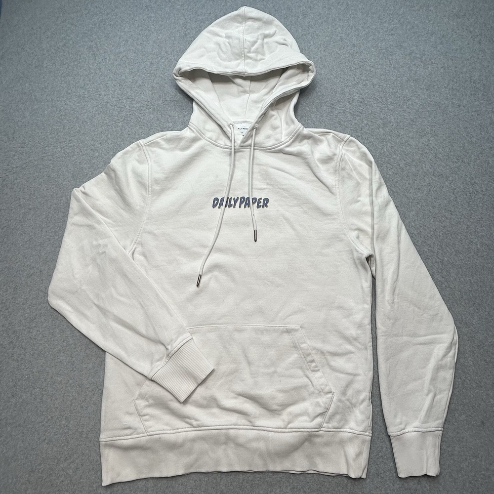 Daily Paper White Pullover Graphic Hoodie Size M Distressed